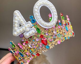 Birthday Crown 18th 21st 30th 40th 50th 30th rainbow crown tiara birthdy headpiece birthday gold tiara personalised birthday present gift
