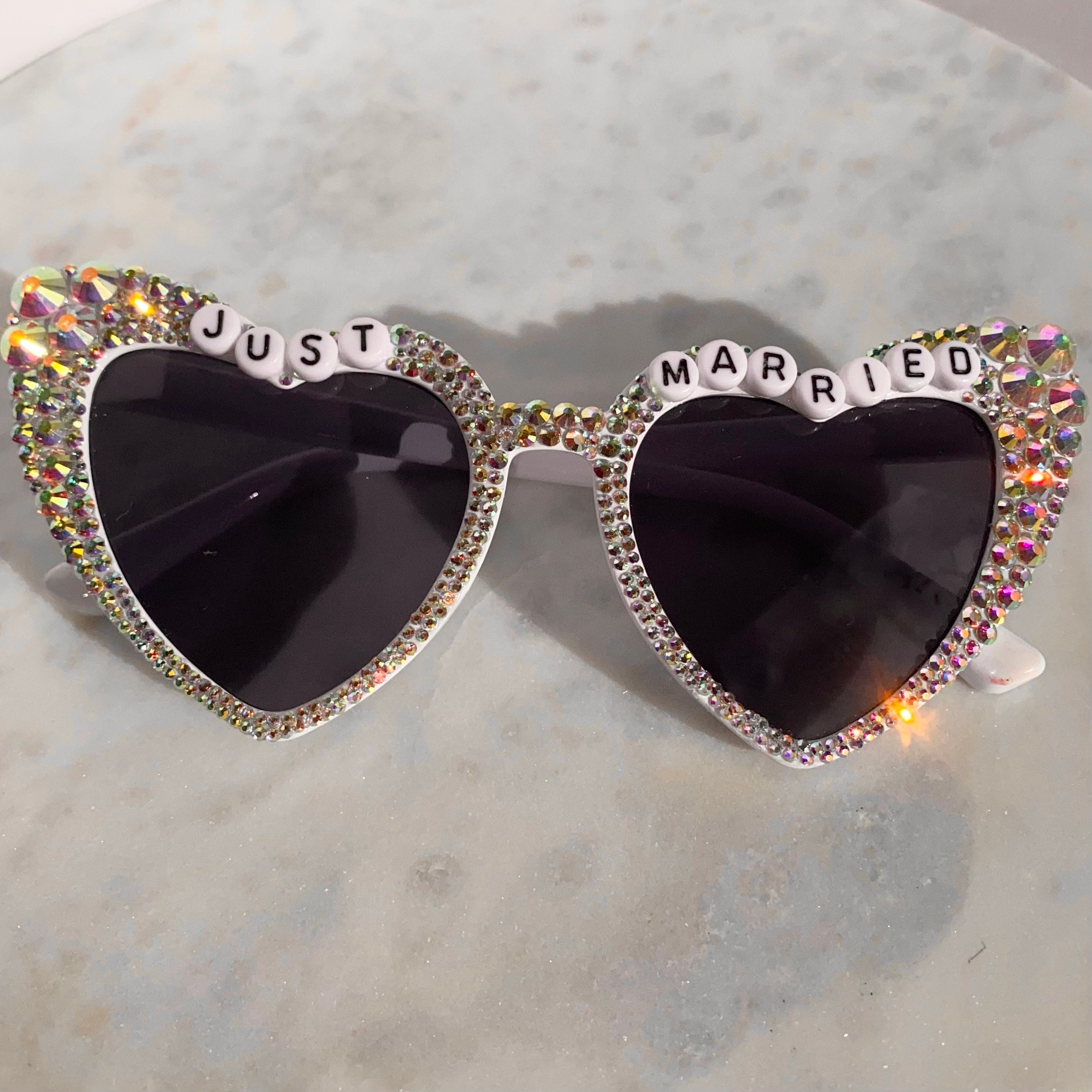 Nordstrom Silver Rhinestone Heart Sunglasses with \'JUST MARRIED\' Beads Bride To Be Diamante Beaded Heart Shaped Sunglasses – AMAE  main image 3
