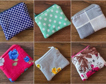 Small Fabric Zipped Handmade Coin Purse Various Colours