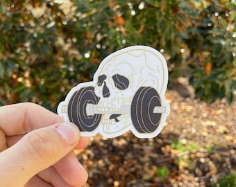 Gym Skull Vinyl Sticker: Fitness Barbell Waterproof Decal