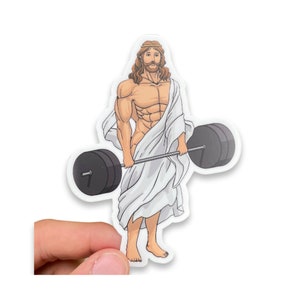 Jesus Deadlift Sticker, Gym Sticker, Workout Sticker, Bodybuilder Sticker