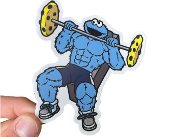 Gym cookie monster, Gym stickers, fitness stickers, gifts for gym lovers, CrossFit stickers, Waterproof, water bottle stickers, lift,cute