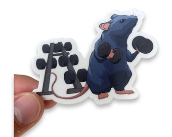 Gym Rat Dumbbell Curl Sticker: Waterproof Vinyl Workout Decal