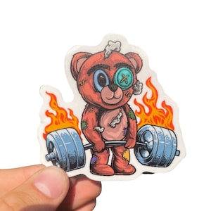 Teddy Bear Workout Sticker - Weightlifting sticker -Gym Sticker - Fitness Sticker