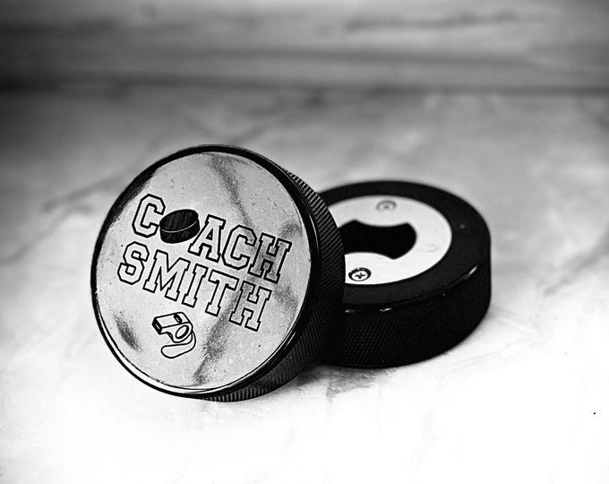 Coach Hockey Puck Bottle Opener