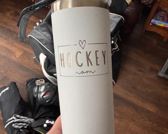 Hockey Mom Tumbler with Player Jersey - Great gift for Hockey Moms!  Coffee mug, water mug, mimosa mug!