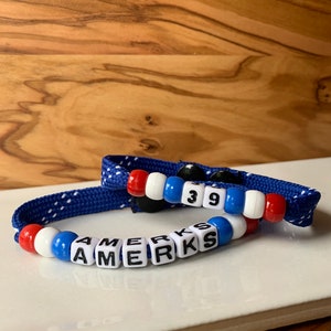Beaded Team and Number Hockey Lace Bracelet Stack