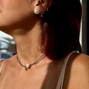 Bohemian choker with pearl, cord necklace with Pearl and Pendant, Simple Pearl Choker, Pearl Cord Choker, Double Pearl Choker.