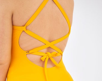 Yellow Criss Cross Econyl swimsuit