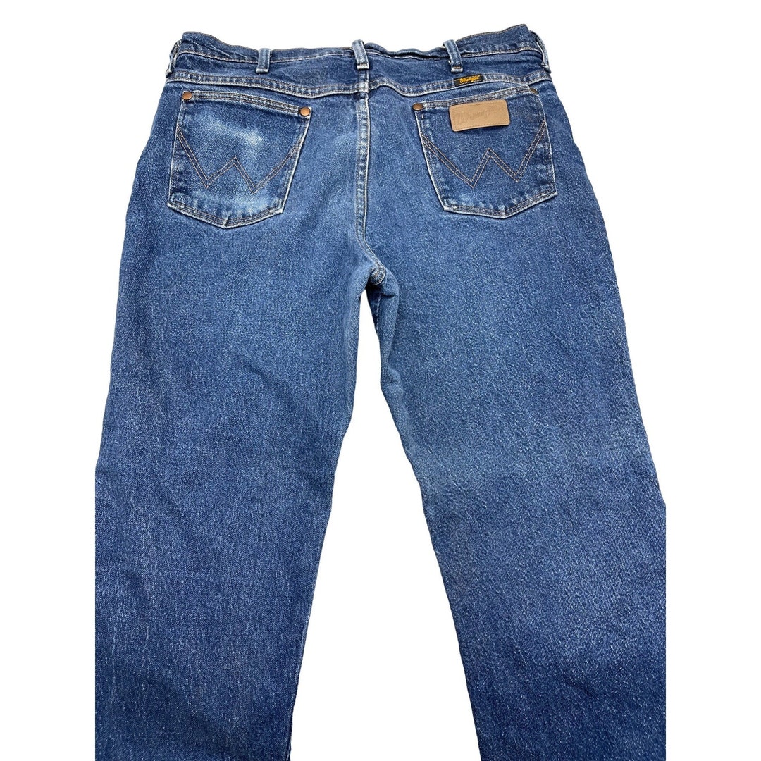 Wrangler Jeans Medium Blue Wash Zip Button Pockets Distressed - Etsy