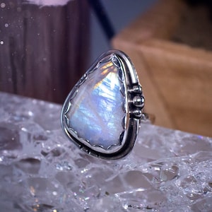 Natural Rainbow Moonstone, Statement ring, Handmade and Unique gifts