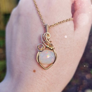 Dainty, Flashy Ethiopian Welo Opal Pendant - Wire Wrapped in 14k Gold Fill Wire - Great Colour Play