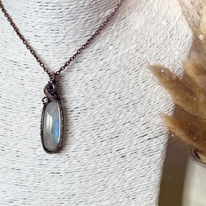 Rainbow Moonstone, copper wire wrap pendant necklace, June Birthstone, bohemian jewellery