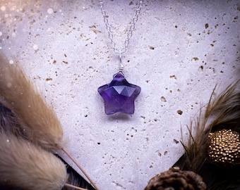 Dainty and Minimal, Natural Amethyst Star Pendant Necklace - February Birthstone