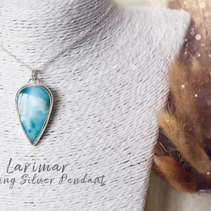 Pingente de prata esterlina Larimar natural – para paz e serenidade – presente de aniversário