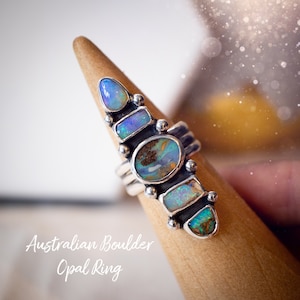 Handmade Sterling Silver Australian Boulder Opal Ring - Size 6.5