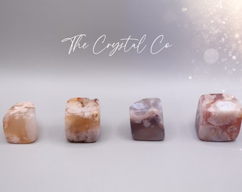 Flower Agate Crystal Cube: Cherry Blossom Stone, Self-Growth