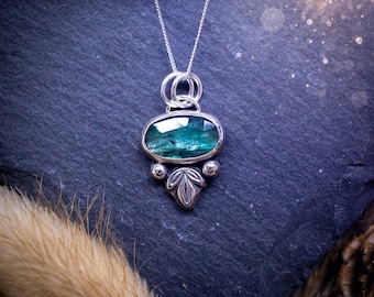 Handmade Teal Kyanite Sterling Silver Pendant: Crystal Healing Jewelry