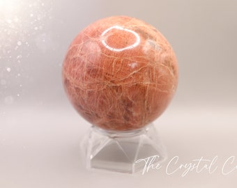Flashy Peach Moonstone Sphere, 466 g, Fertility and Emotional Support