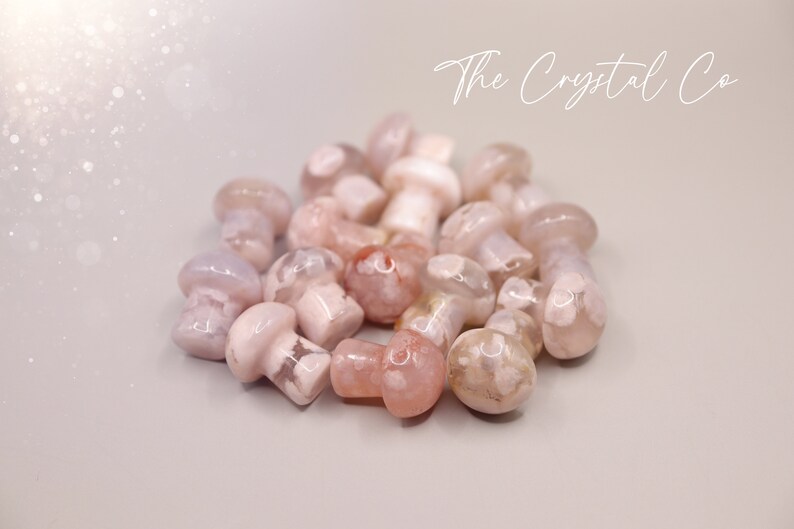 Stunning mini flower agate crystal mushroom. Each mushroom has beautiful colouring and are full of flower patterns. Ideal as pocket crystals and to gift to crystal fans. Can be used for healing and meditation purposed. Gifts for he, hippy gifts.