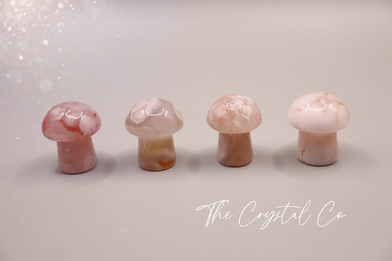 Stunning mini flower agate crystal mushroom. Each mushroom has beautiful colouring and are full of flower patterns. Ideal as pocket crystals and to gift to crystal fans. Can be used for healing and meditation purposed. Gifts for he, hippy gifts.