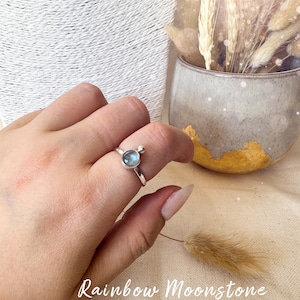 Handmade 925 Sterling Silver Rainbow Moonstone Crystal Ring - June Birthstone - Crystal Lovers gift, birthday gift, handmade jewellery