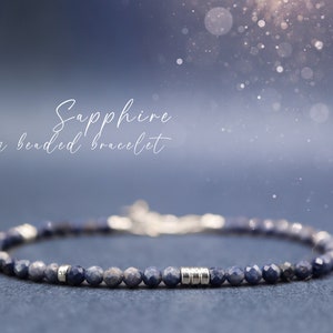 Zierliches, Natürliches Blauer Saphir Armband, Stapel Armband, 3 mm facettierte Perlen, Kristall Schmuck Geschenke