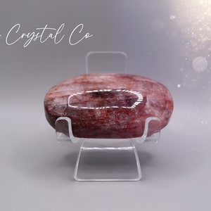 Natural Fire Quartz Palm Stone: Rainbow Hematoid Crystal Carving