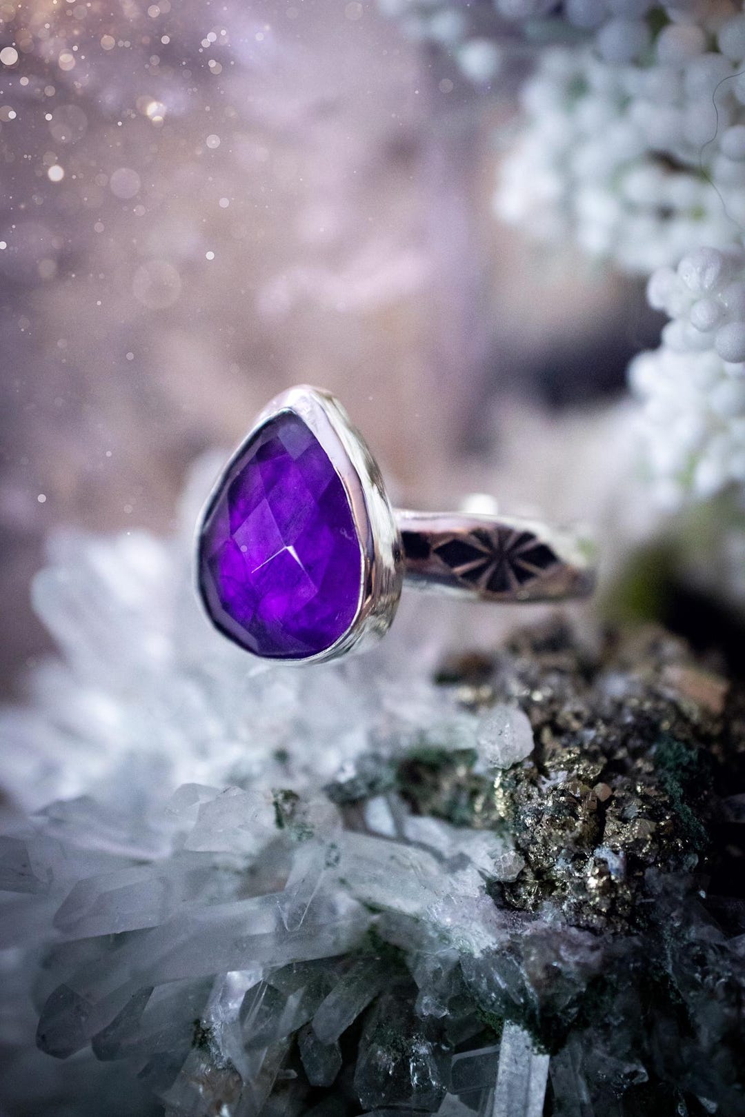 Amethyst Sterling Silver Stacking Ring: Handcrafted Gothic Jewelry