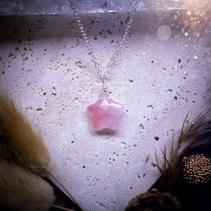 Dainty, Beautiful Rose Quartz Faceted Star Pendant necklace - Crystal gifts, gifts for her