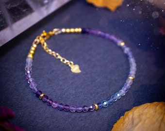 Precious gemstone Fluorite Bracelet - Choose your findings sterling silver, gold, rose gold