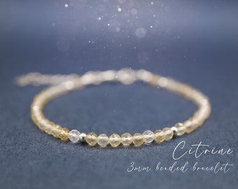 繊細な天然シトリン ブレスレット、3 mm ファセット クリスタル
