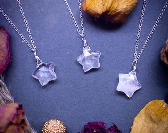 Clear Quartz Star Pendant: Dainty Sterling Silver Necklace, April Birthstone