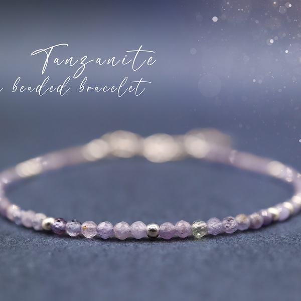 Dainty, Natural Tanzanite Crystal Stacking bracelet, 2mm faceted beads - with a choice of findings