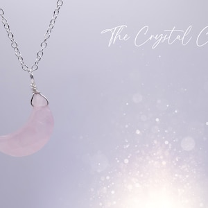 Dainty, Rose Quartz Facetted Moon Pendant - 925 Sterling silver cable chain - for love & self-esteem
