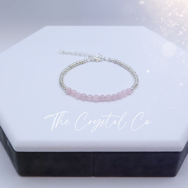 Dainty, Beautiful and handmade Natural Crystal Rose Quartz bracelet - with silver plated findings - for love & self-esteem