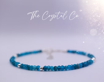 Handmade Apatite Crystal Bracelet: Sterling Silver Findings, Manifestation Jewelry