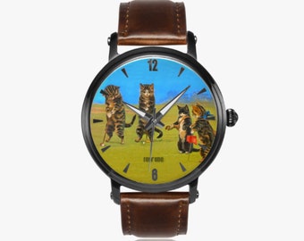 Golfing Cats Watch | Early 1900s Art | Row One Brand | Oversized 46mm Automatic Watch | Historic Sports Art Watches, Gifts for Cat Lovers