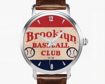 1939 Brooklyn Baseball Art Watch: Automatic Stainless Steel, Leather Band