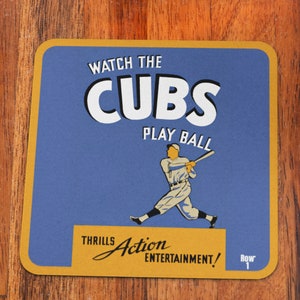 1935 Chicago Cubs Art Coasters: Birch Wood Baseball Gifts (Set of 4)