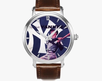 1960s Yankees Baseball Art Watch: Automatic Stainless Steel, Leather Band