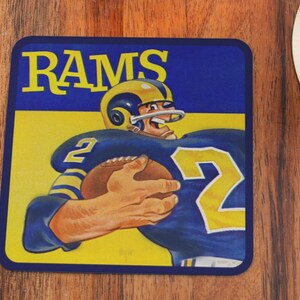 1959 LA Rams Football Art Drink Coasters (4) | Artist Karl Hubenthal | Row One Brand | 2024 Football Gifts for Kitchens and Coffee Tables