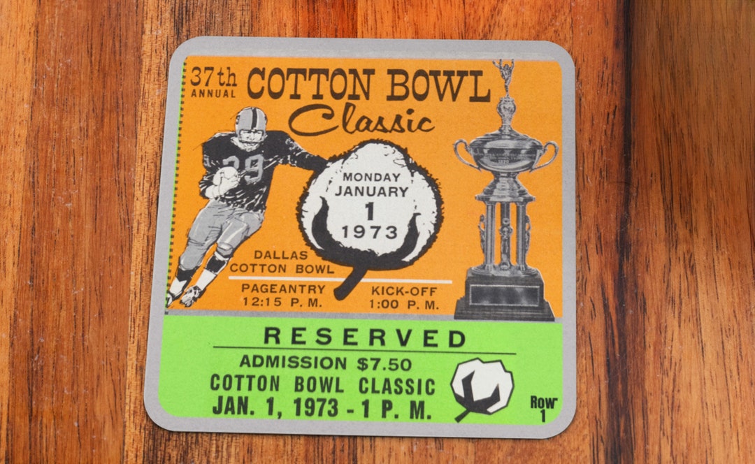1973 Cotton Bowl Football Ticket Drink Coaster Set 4 Row One Brand