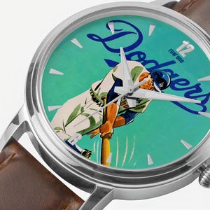 1968 LA Dodgers Baseball Art Watch: Automatic Movement, Leather Band
