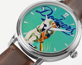 1968 LA Dodgers Baseball Art Watch: Automatic Movement, Leather Band