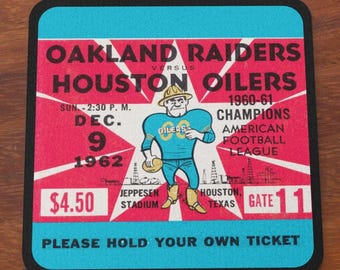 1962 Houston Ticket Wood Coasters: Unique Football Gift (Set of 4)