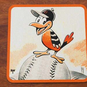 1954 Baltimore Orioles Art Drink Coasters (4) | Row One Brand | Father&#39;s Day Sports Gift Ideas | Baltimore Gifts | Unique Baseball Gifts