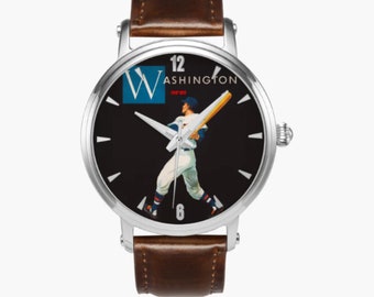 DC Home Run Baseball Art Watch: 46mm Automatic, Leather Band