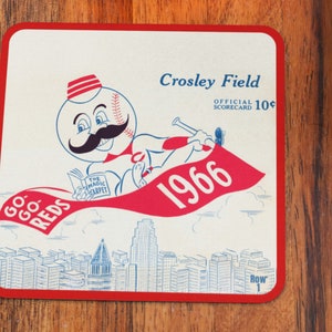 1966 Cincinnati Reds Scorecard Art Drink Coasters (4) | Row One Brand | Unique Sports Gifts