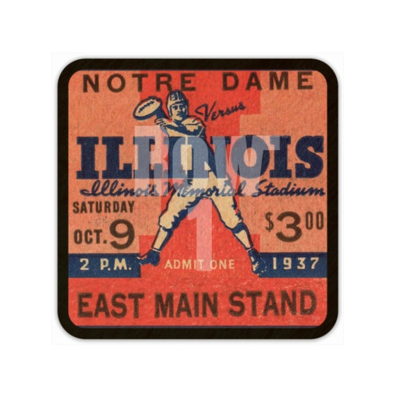 1937 Notre Dame Vs. Illinois Football Ticket Drink Coasters - Etsy